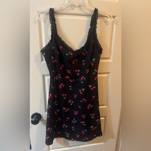 Cherry Print Black Dress Medium ❤️🖤